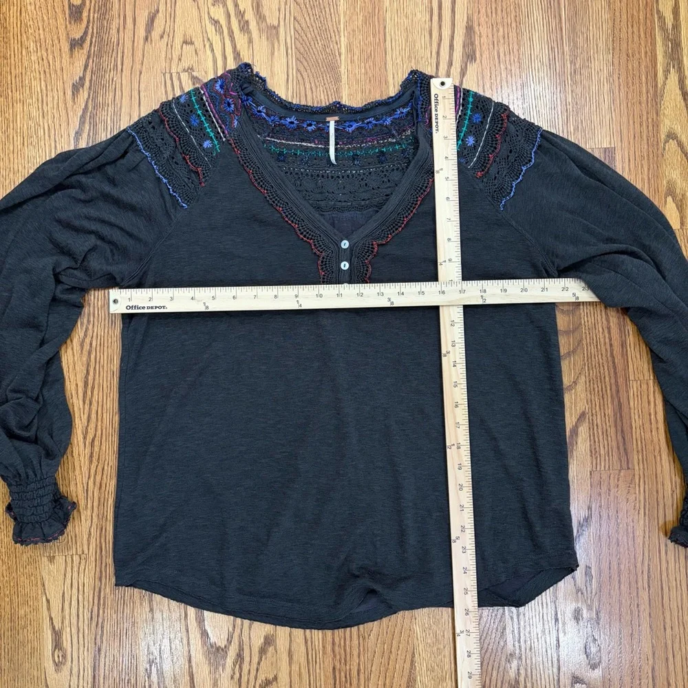 Free People Siesta Fiesta Colorful Embroidered Long Sleeve Shirt (M)